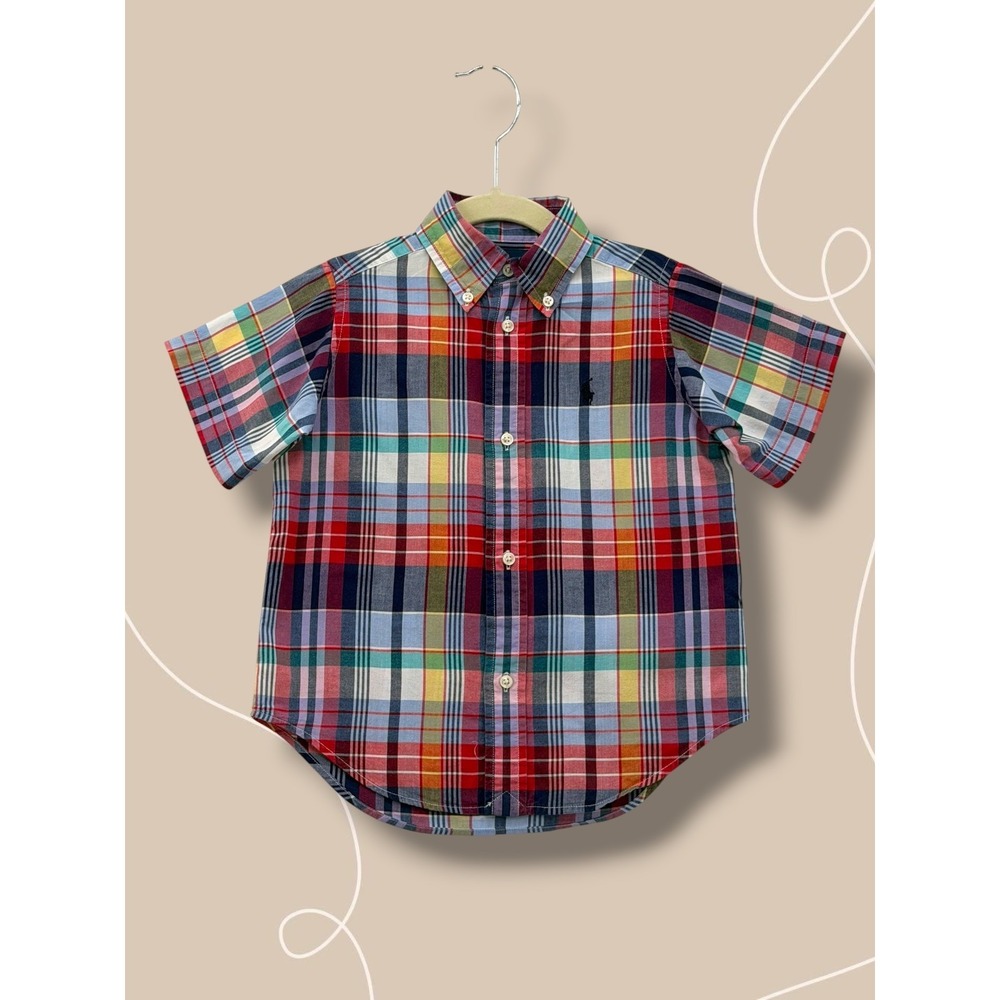 Ralph Lauren Multi-Color Plaid Cotton Short Sleeve Button Down Shirt 3T